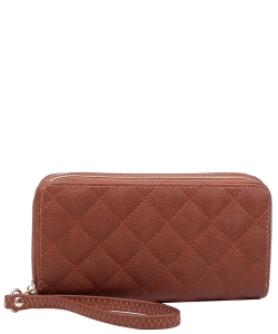 Quilted Double Zip Around Wallet Wristlet QW0012 COFFEE